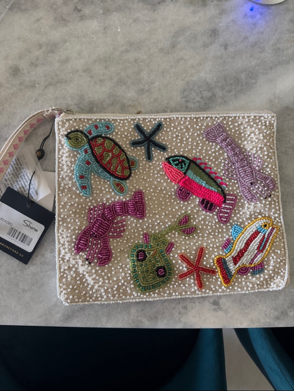 Shore Beaded Sea Life Wristlet Pouch - Multicolor NWT